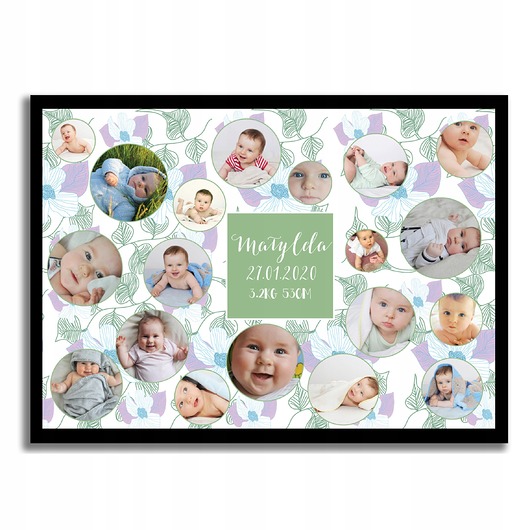 plakaty Plakat personalizowana metryczka z datą narodzin, kolaż