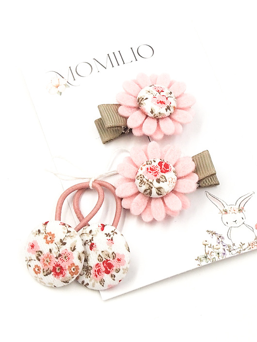 ozdoby do włosów dla dzieci Komplet do włosów gumki i spineczki kwiatki Florence Pink