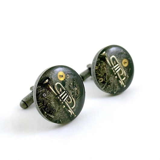 spinki do mankietów SPINKI - Dla muzyka - TRĄBKI - szare