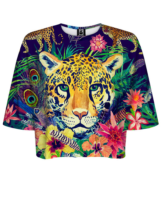t-shirt damskie DR.CROW T-shirt Krótki CROP Hidden Leopard