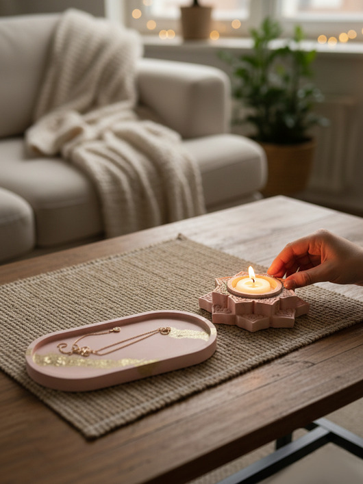 dodatki - różne Podstawka owalna ze świecznikiem zestaw z gipsu polimerowego