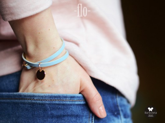 flo light blue & gold bransoletka skórzana barboleta