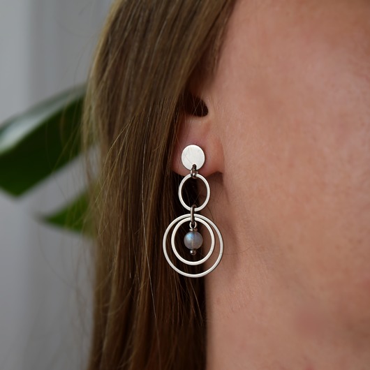 kolczyki wire wrapping Kolczyki sztyfty koła labradoryt  kółka stal chirurgiczna