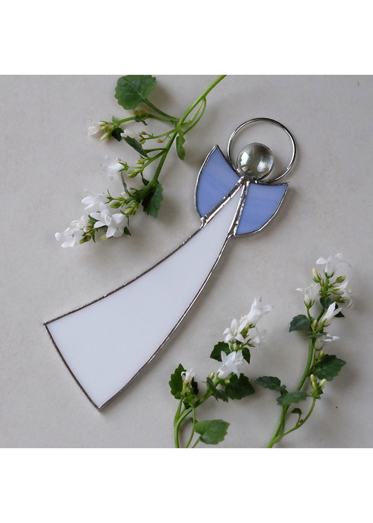 Anioł biały niebieskie skrzydła 17 cm BeArt Handmade