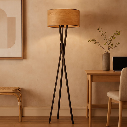 lampy podłogowe Drewniana lampa podłogowa na trójnogu ELX ECO w stylu skandynawskim