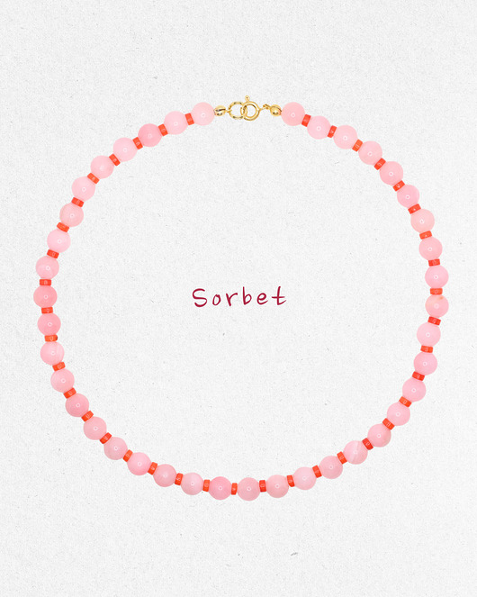 chokery SORBET Naszyjnik RHEI z kamieni naturalnych Koral Jadeit Różowy Srebro