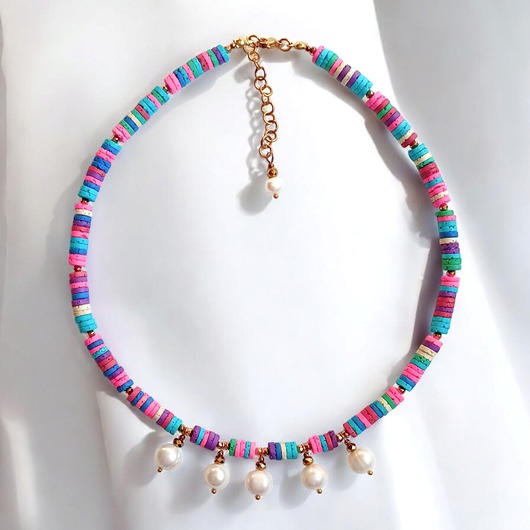 korale SUMMER COLLECTION naszyjnik : duże perły i kolorowa lawa