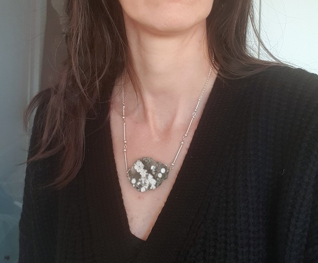 srebrne naszyjniki Naszyjnik MOON jaspis oceaniczny, łańcuszek