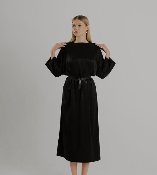 sukienki midi damskie Sukienka Midi Czarna Elegancka Prosta Bella
