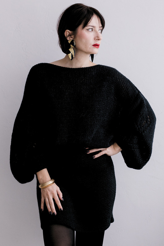 swetry damskie Luźny sweter z ażurowymi rękawami w formie bufy, ecru