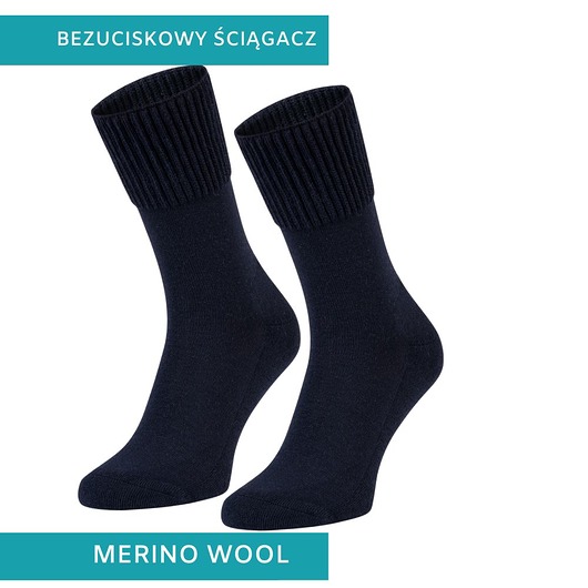 skarpetki damskie Bezuciskowe skarpety z MERINO WOOL granatowe