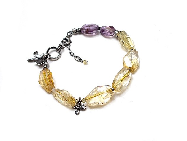 bransoletki wire wrapping Orchid /cytryn/ - bransoletka
