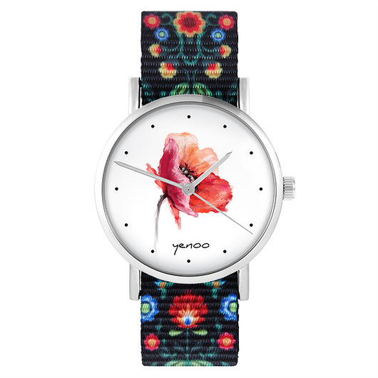 zegarki damskie Zegarek - Mak - folk czarny, nato