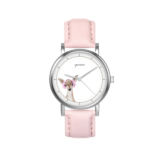 zegarki damskie Zegarek mały - Sarenka - skórzany, pudrowy róż