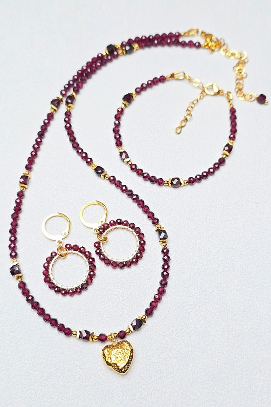 komplet biżuterii Komplet  Burgund z Serduszkiem