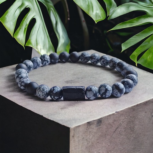 biżuteria męska Obsydian śnieżny & turmalin : ochronna bransoletka