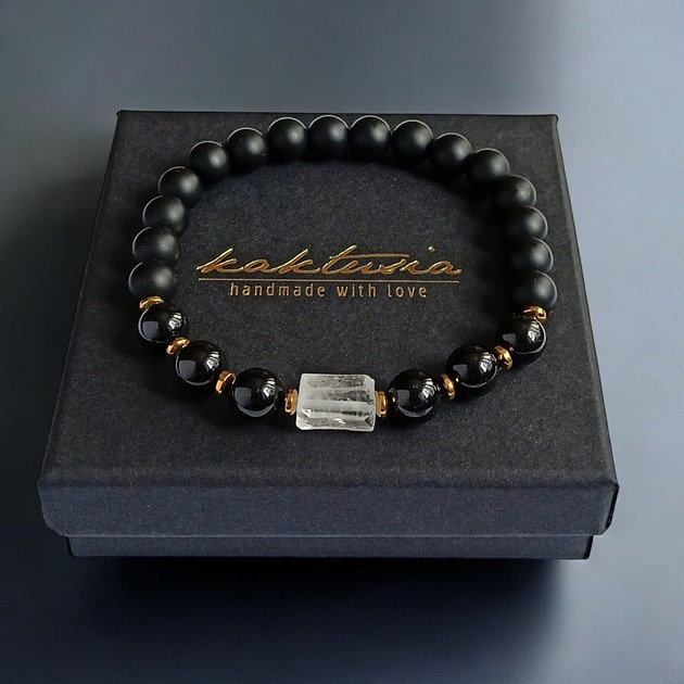 biżuteria męska OCZYSZCZENIE,OCHRONA, SIŁA : kryształ górski, turmalin, onyks : gold