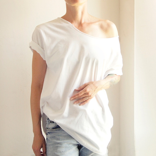 t-shirt damskie Biały oversize bez nadruku