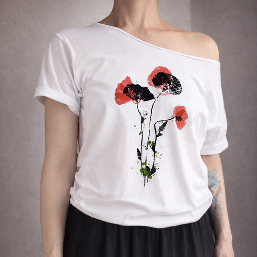 t-shirt damskie Maki tusz Oversize Biały