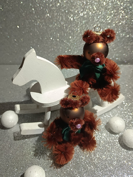 ozdoby choinkowe Zabawki choinkowe - misie brunatne w stylu PRL, handmade, 2 szt.