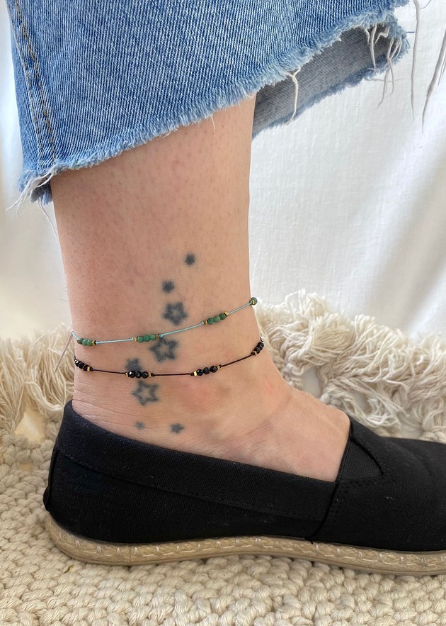 bransoletki z kamieni naturalnych Bransoletka na nogę z Czarnym Turmalinem