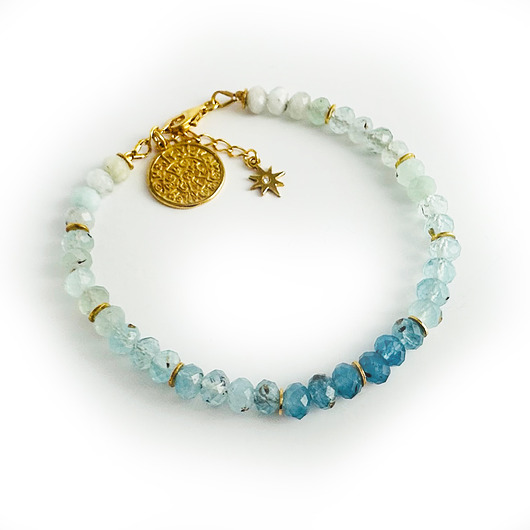 bransoletki z kamieni naturalnych Niebieska Bransoletka Akwamaryn jeans, moneta i gwiazdka,