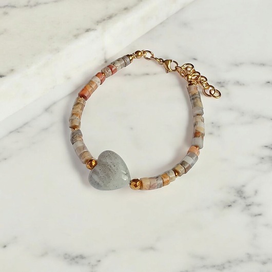 bransoletki z kamieni naturalnych Serce z labradorytu, agat : bransoletka regulowana