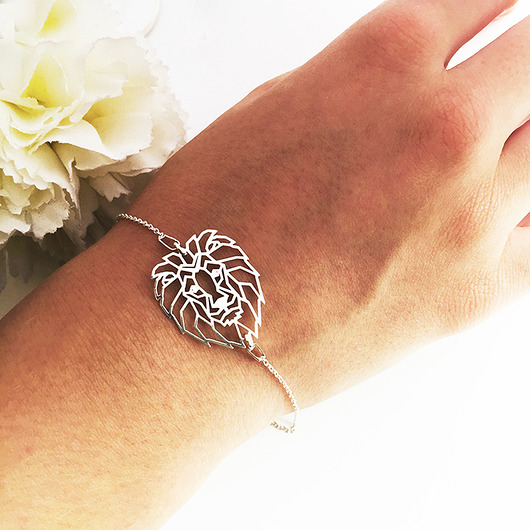 bransoletki srebrne Bransoletka z lwem, złoty lew, głowa lwa