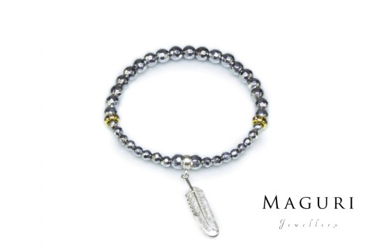 Maguri Hematyt srebrny fasetowany z piórkiem Maguri Jewellery