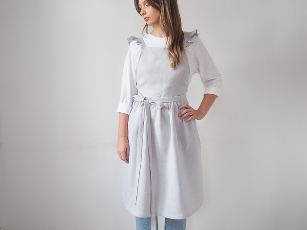 fartuchy kuchenne Lniany fartuszek retro LIGHT GREY