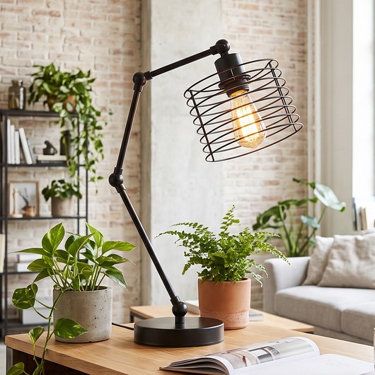 lampy stołowe Regulowana lampa biurkowa z drucianym kloszem SASSARI LOFT