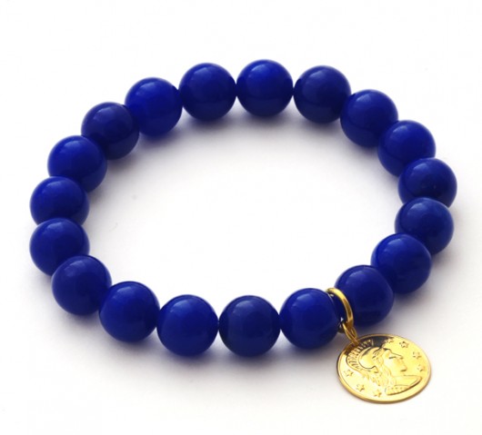 bransoletki z kamieni naturalnych Cornflower jade with coin pendant.