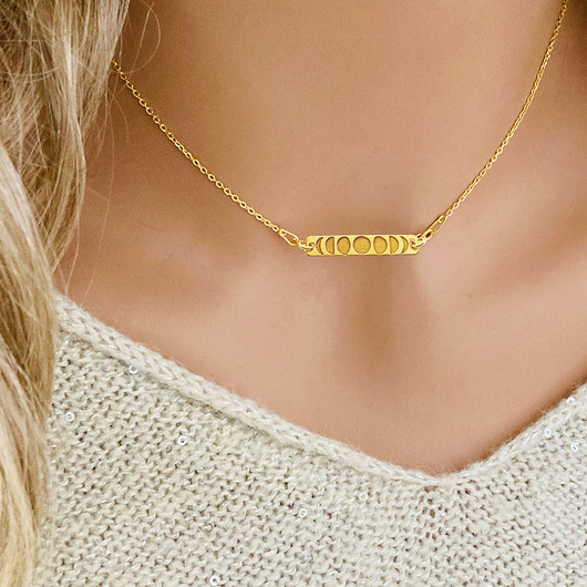 wisiory Naszyjnik z fazami księżyca, złoty księżyc