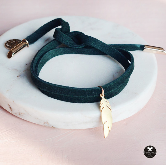 bransoletki skórzane mini feather emerald