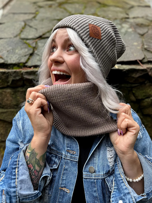 szale damskie Komin zimowy Ciemny beż