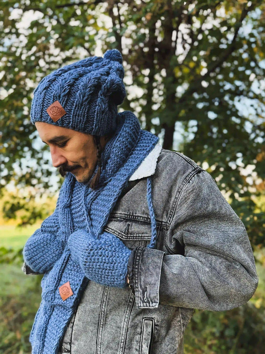 czapki i kapelusze męskie Męska czapka MERINO Smile Ciemny niebieski + podszewka JEDWAB