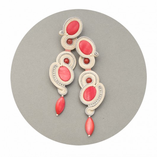 Unikalne duże kolczyki soutache - koral  maanuela