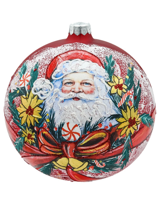bombki Bombka okrągła czerwona: Święty Mikołaj w świątecznym wieńcu