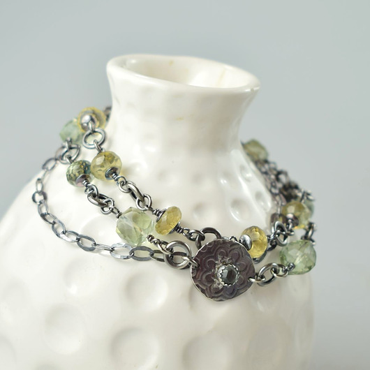 bransoletki z kamieni naturalnych Elnora - srebrna bransoletka z zielonym ametystem