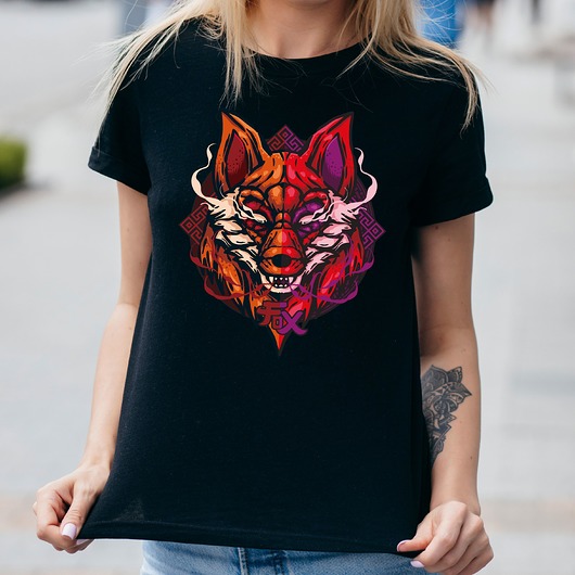 t-shirt damskie Koszulka damska czarna z nadrukiem Fox