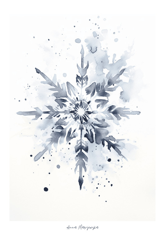 grafiki i ilustracje Sumi-e, Śnieżynka 7, wydruk autorskiej grafiki, różne rozmiary, plakat