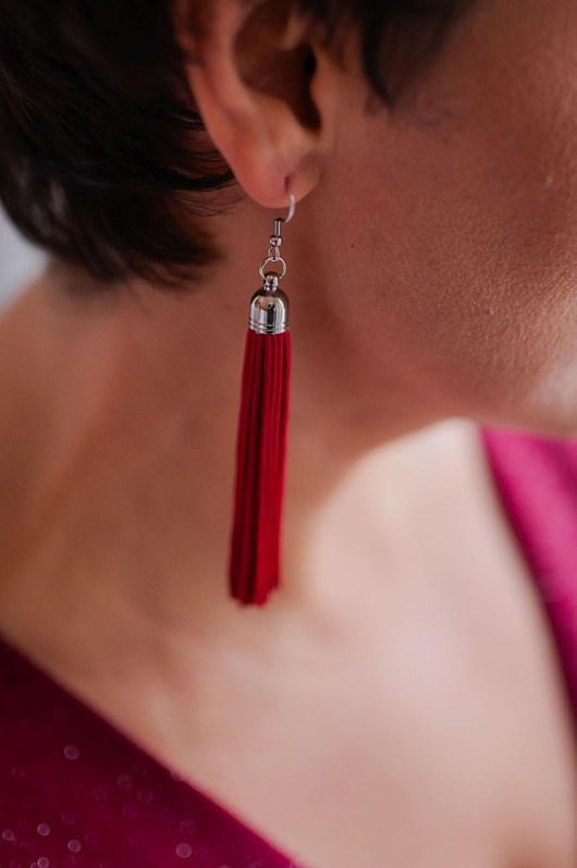 kolczyki chwosty Bordowe kolczyki chwosty frędzle