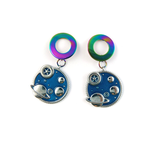 kolczyki - inne Kolekcja Starlight - kolczyki koła, kosmos - stal