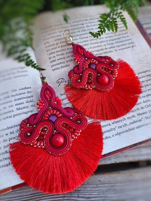 kolczyki soutache Czerwone Wachlarze kolczyki sutasz