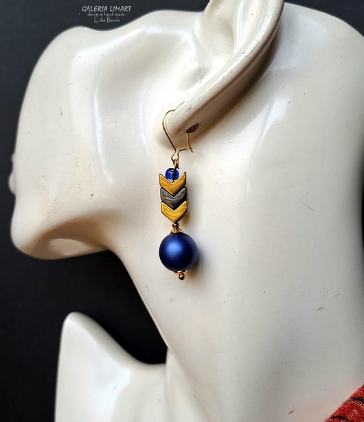 kolczyki szklane Hematytowe szewrony urocze długie modne kolczyki w stylu boho handmade