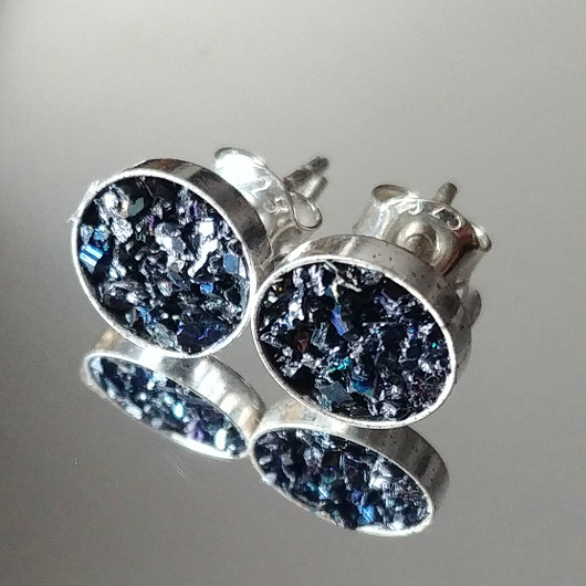 kolczyki wire wrapping Karborundy w srebrze