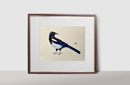 Sroka, akwarela, 30x22 cm Warsaw Birds