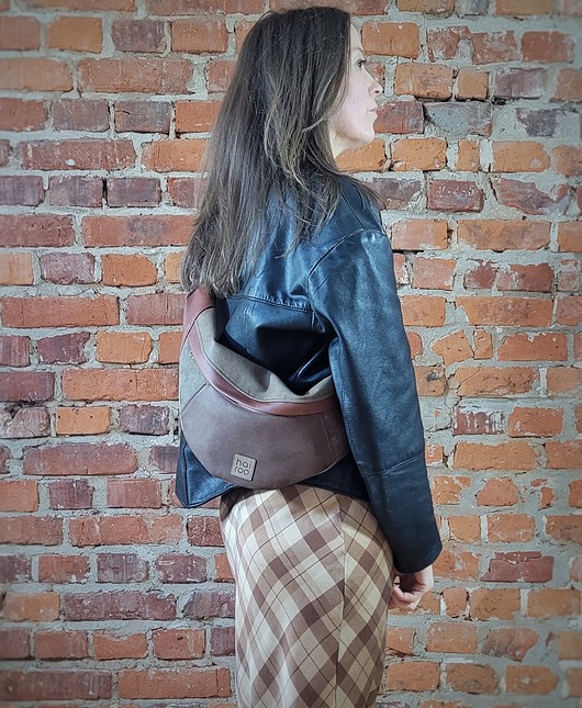 saszetka nerka Nerka "Haru" brązowa mix ekoskóra no waste