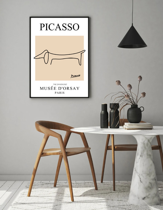 plakaty PLAKAT z psem, PIES, Picasso, ilustracja, wystawowy