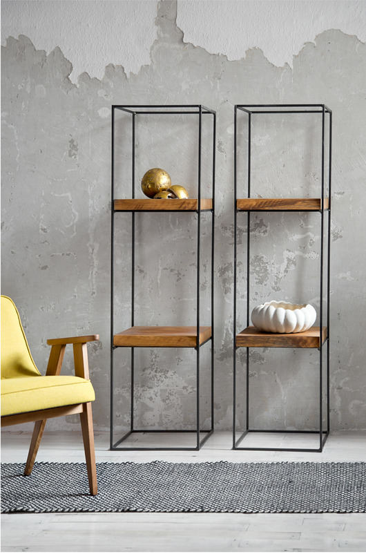 Regał metalowy z dębowym blatem 150cm Projekt Loft